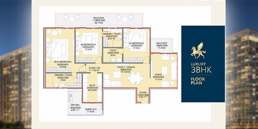 2 BHK Floor Plan in Zirakpur