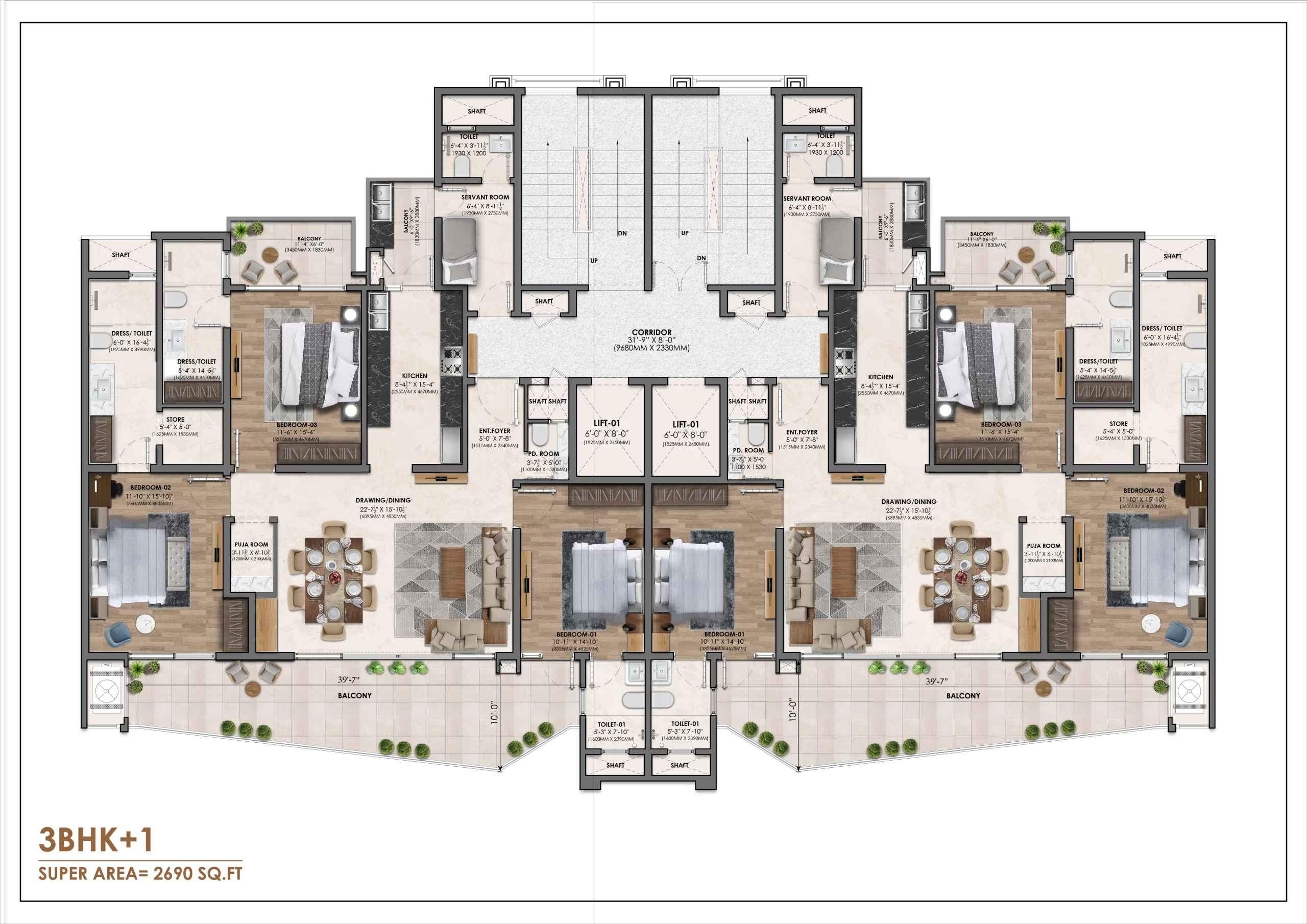 vamana Floor Plan 3+1 BHK