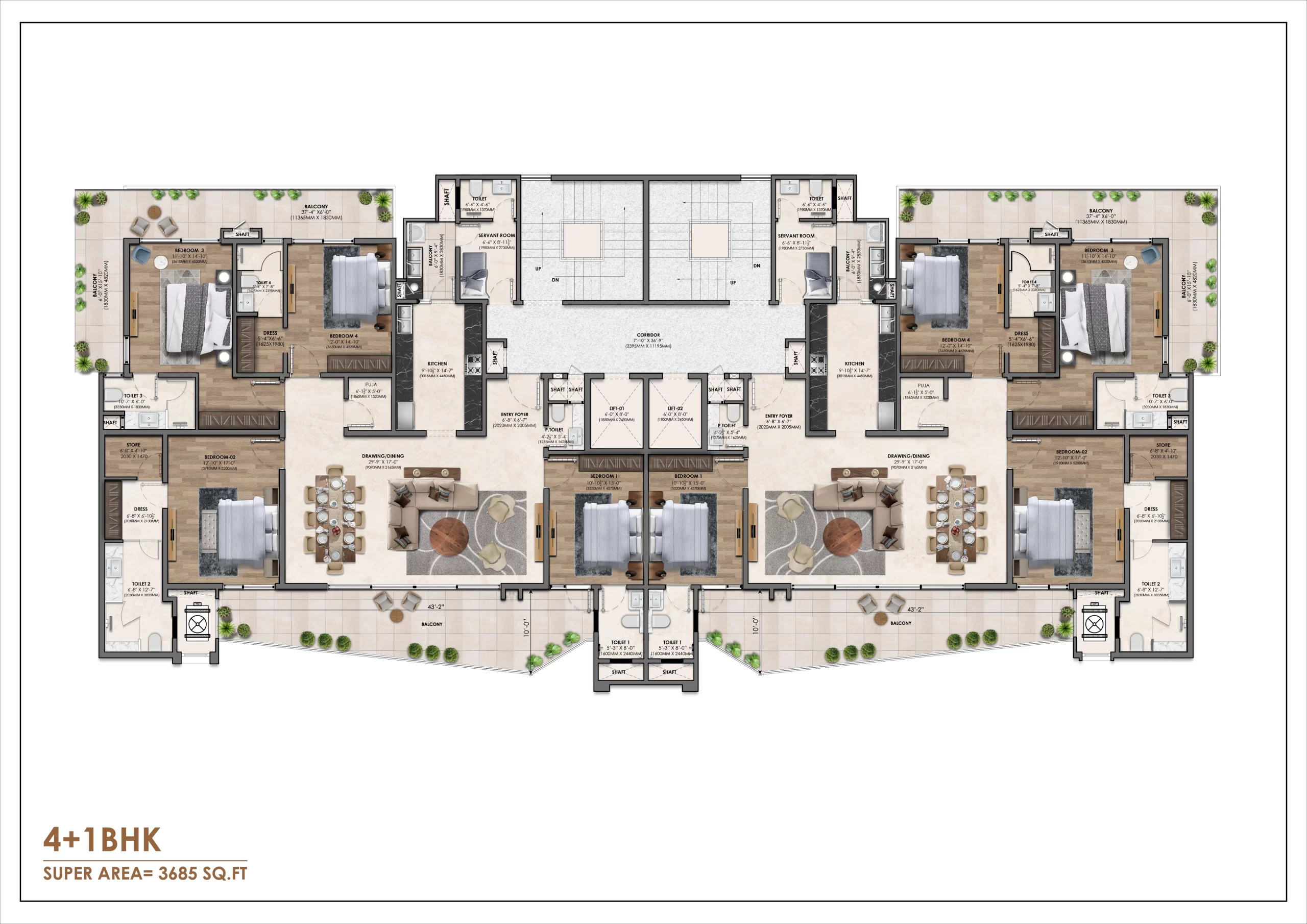4+1 BHK Floor Plan in Zirakpur